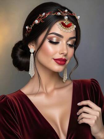 1pc Rhinestone Headband With Elegant Pearl Alloy Decor, Suitable For Weddings, Holidays, Parties, Dates, Birthdays, Casual, Christmas, Valentine's Day, Women Hair Accessories