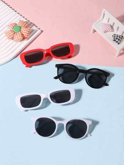 1 set de 4 piezas de gafas de moda con marco cuadrado y redondo de policarbonato en rojo, blanco y negro para niños y niñas de 5 a 12 años para uso en exteriores