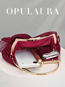 Túi cầm tay dự tiệc OpulAura thanh lịch quyến rũ dành cho nữ, Túi xách thiết kế bèo nhún cho đầm dạ hội, Thích hợp cho đám cưới/kỳ nghỉ/tiệc trang trọng/dạ hội, Có kèm dây xích - Màu Đỏ Sâu - Xem 3