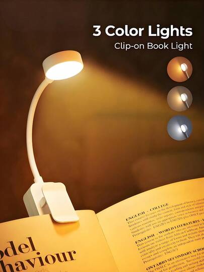 1pc Clip-On Book Light, Reading Lamp, USB Rechargeable, 3-Color Lighting Adjustment, Compact & Portable, Suitable For Nighttime Reading, Bedside Reading, Clip-On Book Light, Desk Lamp, Gift For Book Lovers, Desk Light, Bookshelf, Ring Desk Lamp, Work Lamp, Bedside Lamp, Neck Lamp, LED Desk Lamp, Clip-On Reading Light