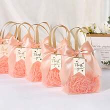 1pc Gift Bag With Ribbon, Transparent Bridesmaid Gift Box, Valentine's Day Gift Bag With High-End Feel, Wedding Birthday Transparent Gift Handbag, Candy Bag Gift Bag Gift Box Handbag, Excluding Raffia And Internal Card - Multicolor - View 10