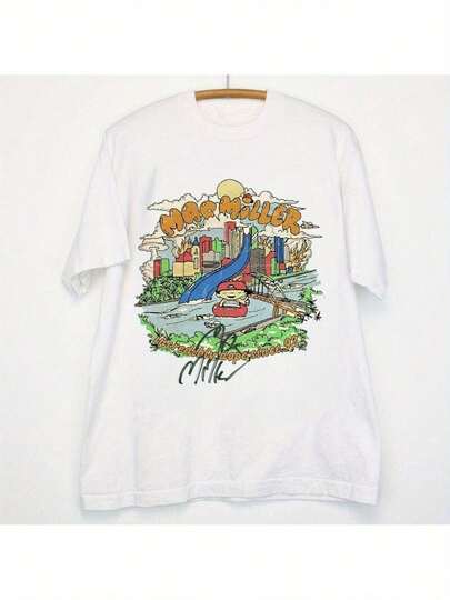 Camiseta Bohemia para Hombre 100% Algodón - Cuello Redondo Ajustado Manga Corta con Estampado de Paisaje Urbano y Natural, Ropa Casual Todo Temporada, Diseño Artístico, Tejido Duradero, Textura Suave, Moda Streetwear, Camisa Impresa, Para Aficionados a la Moda