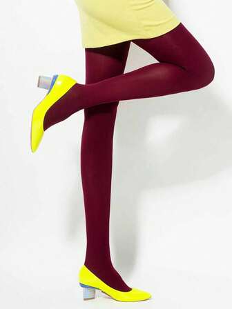 1 Pair Of Women 120D Orange/Red Tights,Pantyhose,Suitable For Spring And Autumn Wear