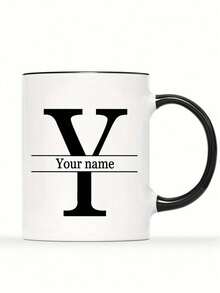 1pc, 11oz Personalized Letter Name Custom Coffee Mug - Designed Customized Cup, Ceramic Mug, Unique Novelty Mug, White Tea Cup, Personalized Letter Name Custom Coffee Mug - Designed Customized Cup, Summer & Winter Drinkware, Birthday Gift, Family Gathering Gift, Holiday Gift, Mildew Resistant, Reusable, Elegant, Cute, Modern