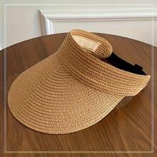 New Spring Summer Hat Women Outdoor Travel Sunshade Hat Wide Brim Foldable Hat Beach Straw Hat - 卡其色 - 查看 4