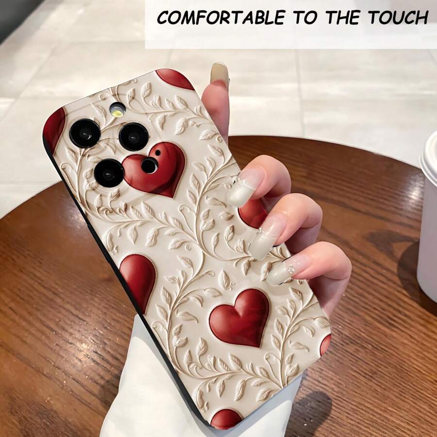 1PC Phone Case,  Heart Leaves Pattern Design Case , Stylish Phone Case, Phone Decoration, All-around Lens Protection, Creative Small Gift, Funny Gift for Boys and Girls - Schwarz - Übersicht 1