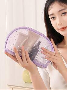 Borsa cosmetica in rete traspirante a motivo a cuore, borsa organizer trasparente portatile, borsa portaoggetti per trucchi di grande capacità e multifunzionale, borsa, borsa per trucchi, elemento essenziale da viaggio - Multicolore - Visualizzare 2
