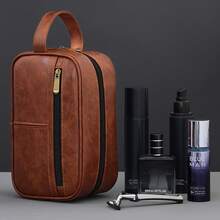 Men Travel Toiletries Storage Bag,Retro Stitching Pu Leather Toiletry Bag,Men's Portable Toiletry Bag,Men's Clutch Bag,Men's Handbag,Men's Wrist Bag - Multicolor - View 5