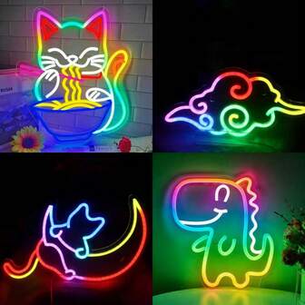 Festive Cat Noodle Neon Sign - USB Powered - Multi-Color Glow - Perfect For Bedroom Decorations , Wall Decoration ,Men Gifts,Dinosaur,Funny Gifts,Lights For Decoration,Lamps Living Room,Led Strip Lights,Lamp Shade Ceiling