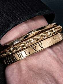 3pcs/Set Vintage Open Twist Mobius Bangle, Stainless Steel Roman Numeral Braided Bracelet Set, Men's Fashion Accessories - Multicolor - View 1