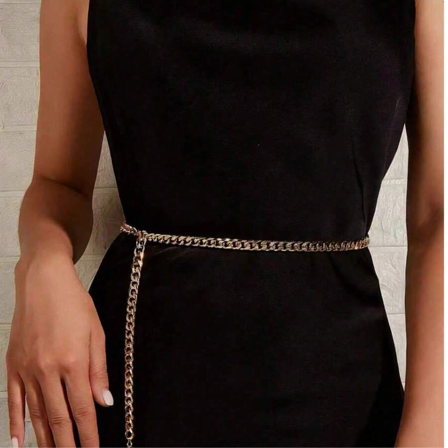 1 pieza Cadena de cintura con colgante de corazón plano para mujer, adecuado para boda, fiesta y uso diario, disponible en talla grande - Dorado - Ver 1