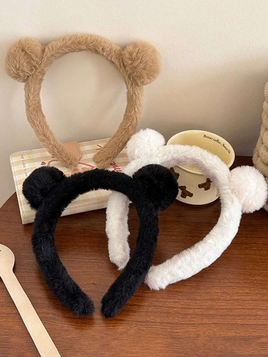 Bộ 3 chiếc/1 chiếc Băng đô tai gấu bông hoạt hình màu đen/trắng/nâu cà phê, chất lượng cao, rộng 18cm/7.08in, kiểu dáng đơn giản, thanh lịch, dễ thương như công chúa, phù hợp cho phụ nữ sử dụng hàng ngày, trang điểm, đi làm, du lịch, đi học, dự tiệc, nghỉ lễ, làm quà tặng, phụ kiện tóc, băng đô cài tóc. - Nhiều màu - Xem 1