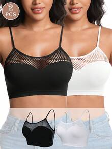 2件装无缝镂空可调节肩带无钢圈舒适透气女士文胸 - 彩色 - 查看 3