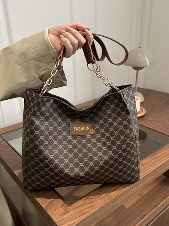 Women's Casual Versatile Solid Color Quilted PU Leather Large Capacity Tote Handbag