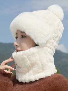 1PC Velvet Cold-Weather Hat – Winter Essential With Windproof Function & Warm Plush Design, Comfortable Stylish Head Accessory Ideal For Daily Wear, Protecting Against Winter Chill & Outdoor Outings - White - View 4