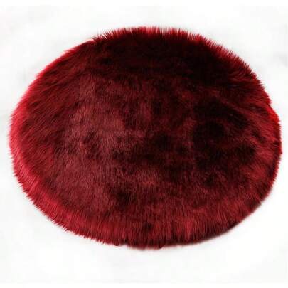 フェイクファー シープスキン シャギー ラグ カーペット 円型 カバー シート クッション パッド ソファマット 人工ウール エリア ラグ ふわふわ フロア マットリビング ソファ用 オフィス用 ホームデコレーション 絨毯 ムートンラグ 撮影用 洗える ワインレット直径30cm