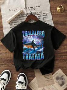 Boys' Casual Funny Print Round Neck Short Sleeve T-Shirt, Summer - Black - View 3