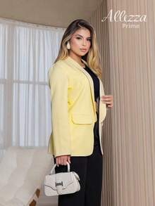 Max Blazer Tailored Luxury Casual Basic Social Sport Elegant Slim Fit Fitted New Release Simple Fabric Faux Pockets Blazer Evening Holiday Wedding Office Daily Birthday Party Formal And Evening Travel Stage And Concert Airport Wear All - 黃色 - 查看 3