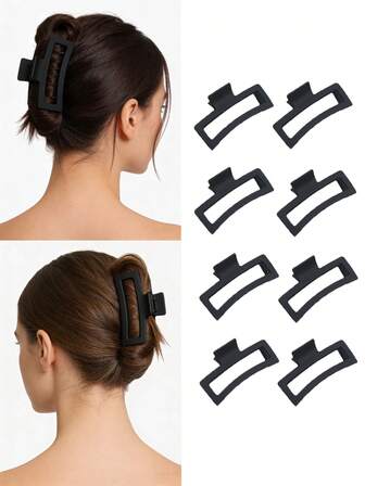 1pc-8pcs Women 4.13in/10.5cm Square Fashion Hair Clips, Ladies Hair Clips, Solid Color Non-Slip Strong Grip Hair Clips, Women Hair Accessories, Fashionable & Versatile, Minimalist Style