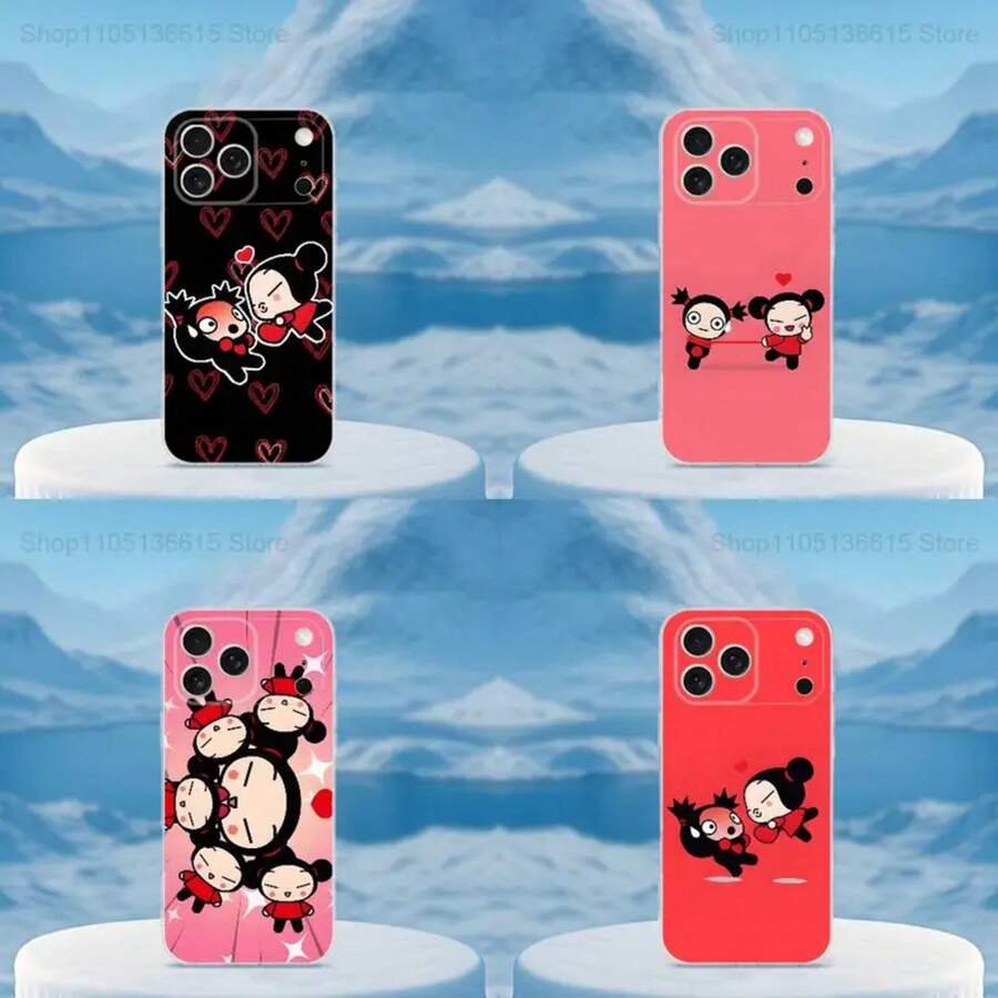 Funda de Teléfono Linda Love Art P-Puccas para 16,15,14,13,12,11, Pro,Max,Plus, Cubierta Transparente Suave - z7 - Ver 1