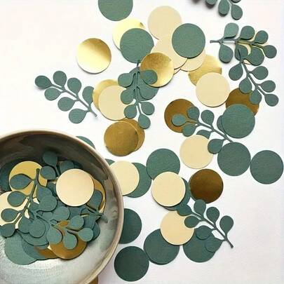 100 Stücke EcoPapers salbeigrüne und goldene Konfetti Papier Dekorationen, Tisch Streudeko für Ramadan, Frühling und Sommer Feiern