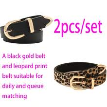2pcs/1pc Gold 3-Piece Fashionable Buckle Belt, Versatile For Dresses, Jeans, Leopard Print PU Leather Women Belt - Multicolor - View 2