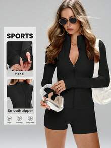 This Elegant Winter Commuter Jacket Features Long Sleeves With Thumb Holes, A Full-Zip Design, And A Slim, Stretchy Fit, Suitable For Conservative Outdoor Commuting Occasions. The Stand Collar Design, Paired With Thumb Hole Cuffs And A Slim-Fit Zipper, Exudes A Refined And Elegant Look. The Long Sleeve Design And Thumb Hole Details Accentuate A Slender Figure. Women's Winter Stand Collar Jacket