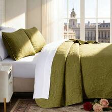 Winter Bed Quilt Set, King Size Quilt Bedding Set, Lightweight Microfiber Soft Bedspread,Modern Style Geometric Pattern Coverlet Set For All Seasons,3 Piece(1 Quilt,2 Pillow Shams) - Army Green - View 4