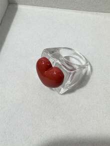 1枚/3枚复古简约心形透明树脂戒指，时尚百搭，适合日常佩戴，Y2K风格配饰，可搭配您的服装，精致女士戒指 - 愛心方塊戒指 - 查看 12