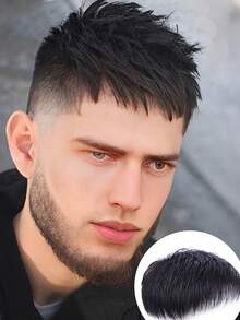 1pc Men's Short Hair Wig, Handsome Invisible Hairpiece For Thinning Hair, Mediterranean Style Bald Head Cover - Black - View 1