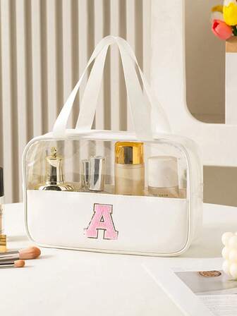 Layered Shell-formad Necessär, Sminkväska med bokstavsmotiv, Bärbar vattentät sminkväska i läder, Sminkväskor för makeup, Sminkväska för resor, För kosmetikaförvaring, För resesaker, Toalettartiklar i resestorlek, Brudtärnepresenter, Presenter till kvinnor