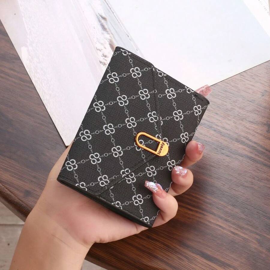 Cartera corta para mujeres con estampado, monedero conúltiples ranuras para tarjetas, tarjetero plegable - Marrón - Ver 1