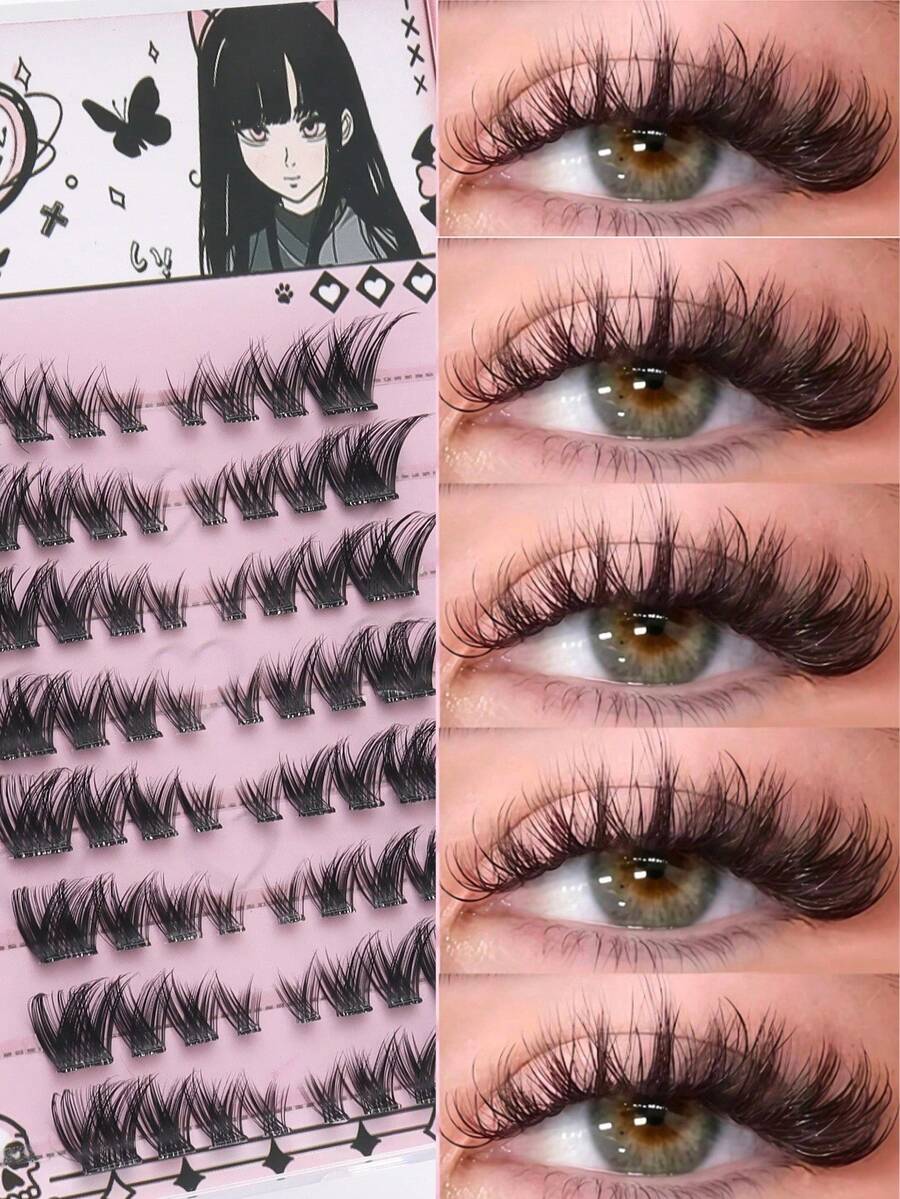 8 Rows/64 Clusters Self-Adhesive False Eyelashes, Natural Appearance, C-Curl Individual Lashes, Natural & Long-Lasting, Ultra-Light & Soft, Reusable, Suitable For Daily Life, Weddings, Dates, Parties, Music Festivals, And Various Occasions - C - 查看 1