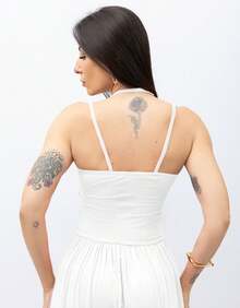 Women's Long Leg Jumpsuit With Double Straps And Front Pleats - Casual Elegant Style - Blanco - Ver 5