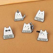 1pc Cute White Cat Holding Knife Brooch, Fashion Accessory - Black and White - View 1