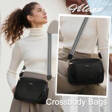 Umhängetasche Damen Mittelgroß, Handtasche Damen mit Anti Diebstahl, PU Leder Crossbody Bag mit Verstellbar Abnehmbar Breiter Gurt-2420 - Schwarz - Übersicht 3