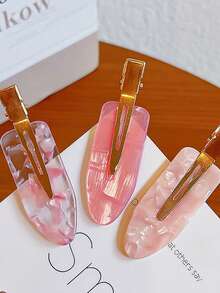 5件套时尚优雅樱花粉色亚克力无缝发夹，可爱刘海发夹，甜美发饰 - 彩色 - 查看 4