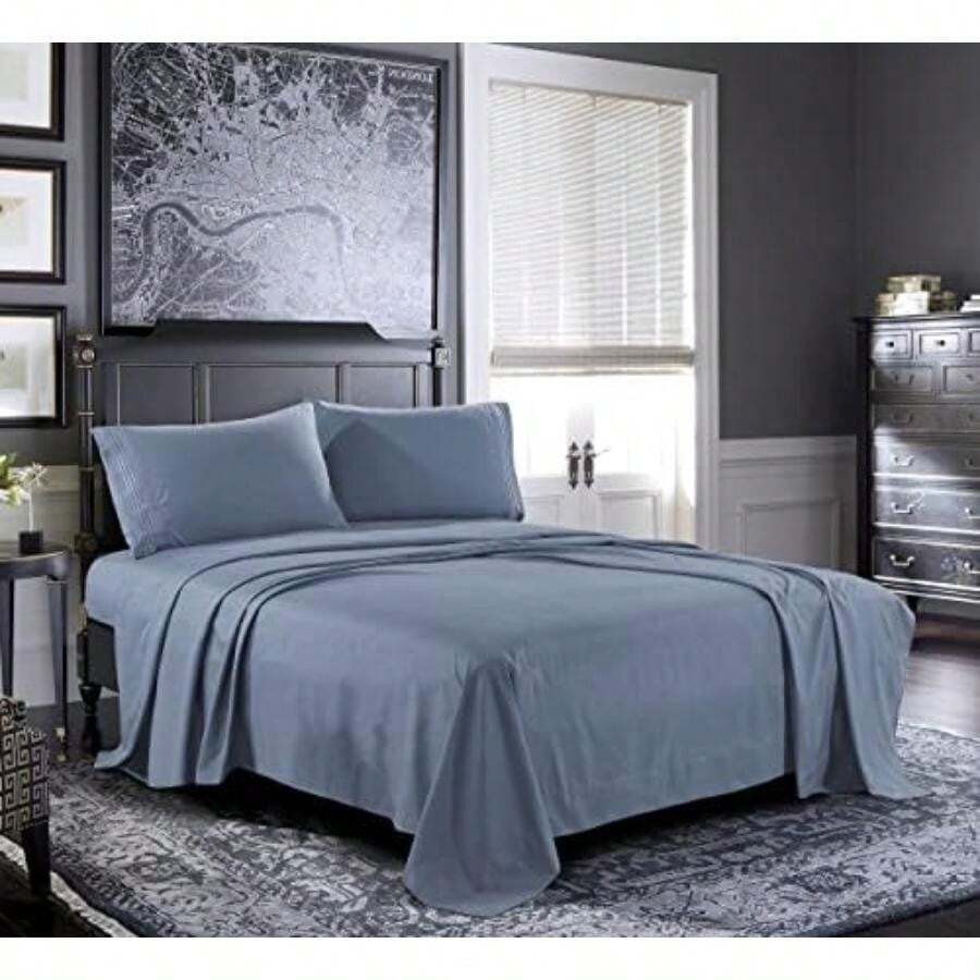 Pure Bedding - Fundas de Almohada tamaño King [2 Unidades, Color Agua] - Funda de Almohada de Lujo de Hotel, Tela de satén, Microfibra de Calidad, Fundas de Almohada Suaves y Transpirables(Azul ceniza Individual) - Multicolor - Ver 1