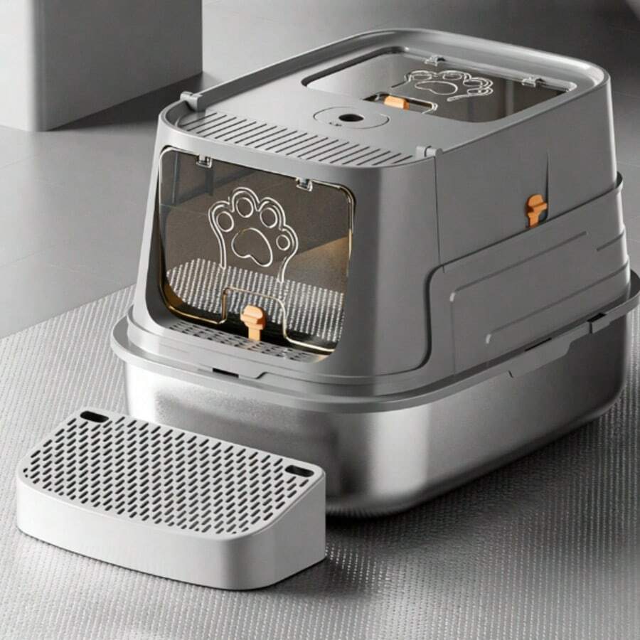 Extra Large Stainless Steel Litter Box, Fully Enclosed Design With High Walls To Prevent Litter Scatter, Anti-Stick & Odor-Proof Cat Litter Tray