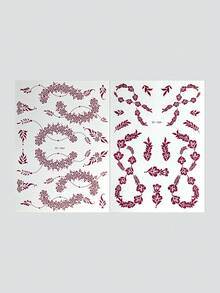 2pcs Red & Brown Henna Mandala Floral Lace Design Sexy Body Art Temporary Tattoo Stickers, Suitable For Hands, Arms, Back, Festivals, Parties, Daily Wear - Brown - View 7