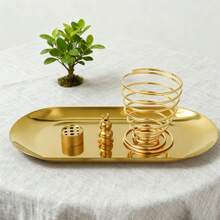 多功能香炉，适用于放置鼠尾草、圣木等条状、盘状或锥形香，黄铜材质，带集灰器，是冥想、瑜伽室和家居装饰的理想之选。 - 金色 - 查看 8