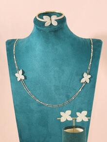 rakol 1 件时尚优雅的叶子方晶锆石双层项链，适合女士 - 項鍊 - 查看 5