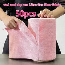 XFH 1 Roll 50 Pieces/ Reusable Microfiber Cleaning Cloth, Super Absorbent Durable Dishcloth, Replace The Washing Towel, High-Efficiency Cleaning Multipurpose Towels, Hand Tear Dish Towel, Wet And Dry Use Cleaning Cloth, Suitable For Car, Kitchen Tableware, Furniture, Rooms, Bathrooms, Perfect Choice For Holiday Gifts - 粉色 - 查看 1
