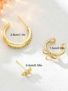 3 Stück Modische minimalistische Schleife Kubikzirkonia funkelnde Ohrstecker Set für Frauen, Hypoallergen, kleines Creolen Design, leicht & mini, vielseitig, geeignet für mehrfache Ohrpiercings - Goldgelb - Übersicht 10