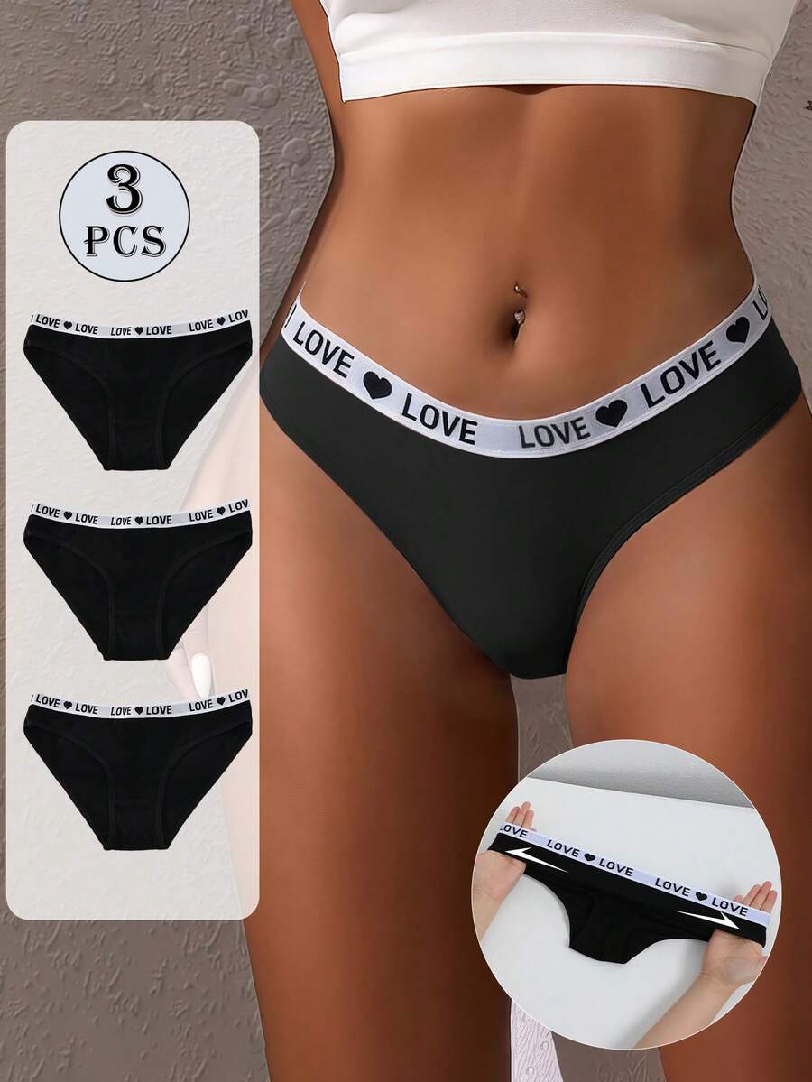 3 piezas de bragas, pantis y calzones para mujer con elástico alto, ropa interior con estampado de letras LOVE, cinturón, lencería de cintura baja, cómoda, ropa interior deportiva
