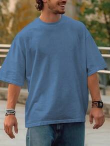 GRDR Men's Fashionable Loose Fit Short Sleeve T-Shirt | Exquisite Design | Summer Essential | Easy To Match | Showcase Your Style - Dusty Blue - View 2