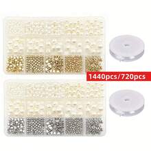 1440 Stück/720 Stück 4/6/8/10/12mm Stern, Herz, runde Abstandsperlen, beige Box, inklusive 1 Rolle Schnur, 15 Fächer. Für DIY Accessoires, Dekorationen, Armbänder, Halsketten, Handyhüllen. Geeignet zum Herstellen von Sets, Urlaubsgeschenken und Präsenten. - Verschiedenfarbig - Übersicht 7