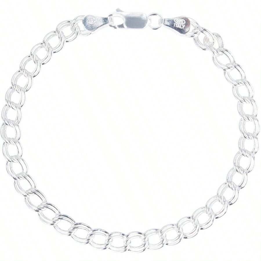 925 Sterling Silver Italian Charm Link Chain Bracelet Men And Women - 6 inch - Xem 1