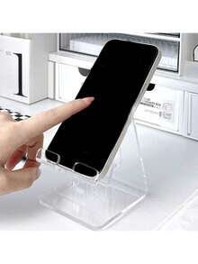 1 pieza Soporte de teléfono acrilico transparente minimalista, soporte ajustable montado en el escritorio, soporte antideslizante para teléfono compatible con iPhone, Android, regalo para cumpleaños, familia, amigos, accesorios de teléfono para cumpleaños, resistente