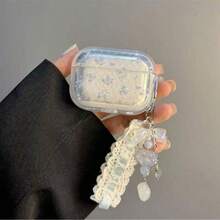 Husă de protecție pentru căști wireless, design cu fundă florală albastră/roz, compatibilă cu Apple 4/3/Pro/Pro2, cadou excelent pentru tine sau pentru prietenii tăi - Fluture albastru - Vizualizare 3